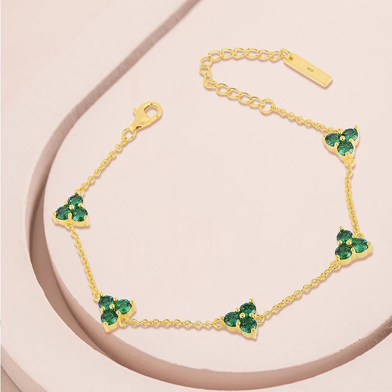 Three-Stone Silver Bracelet - 925 Sterling Dainty Chain for Women