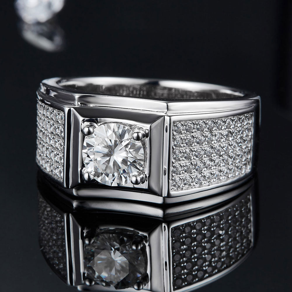 Men’s Simulated Diamond Ring – 925 Sterling Silver Wedding Band, Classic & Durable