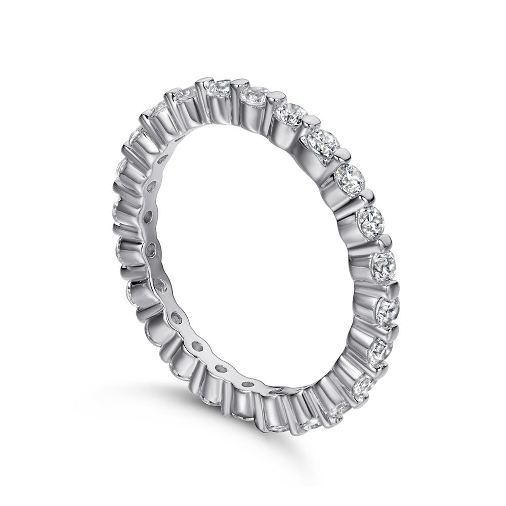 Single Row Pavé Set 925 Sterling Silver CZ Eternity Band - Women's Statement Ring