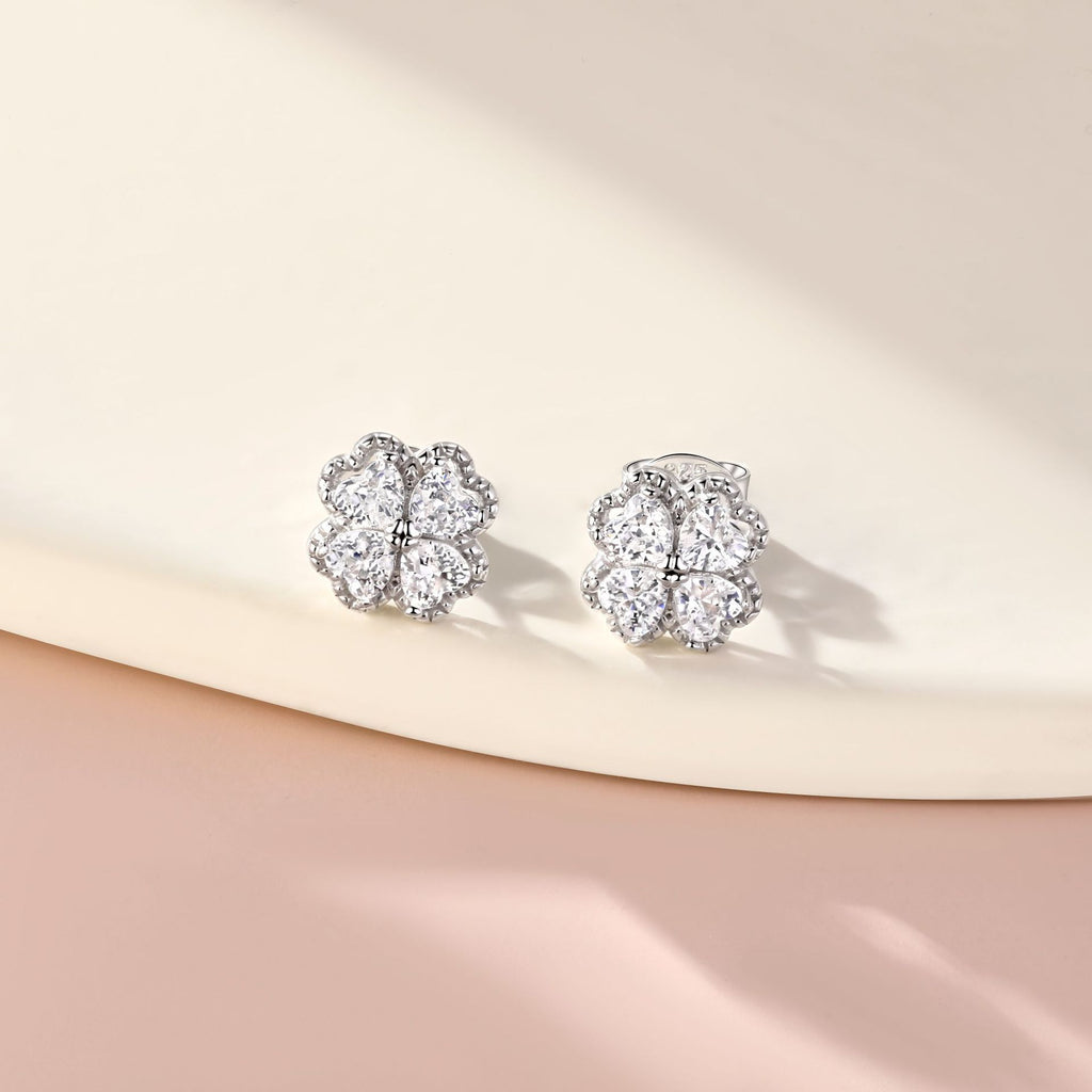 Chic S925 Silver Clover & Zircon Stud Earrings – Statement Earrings for Women, Hypoallergenic Gift