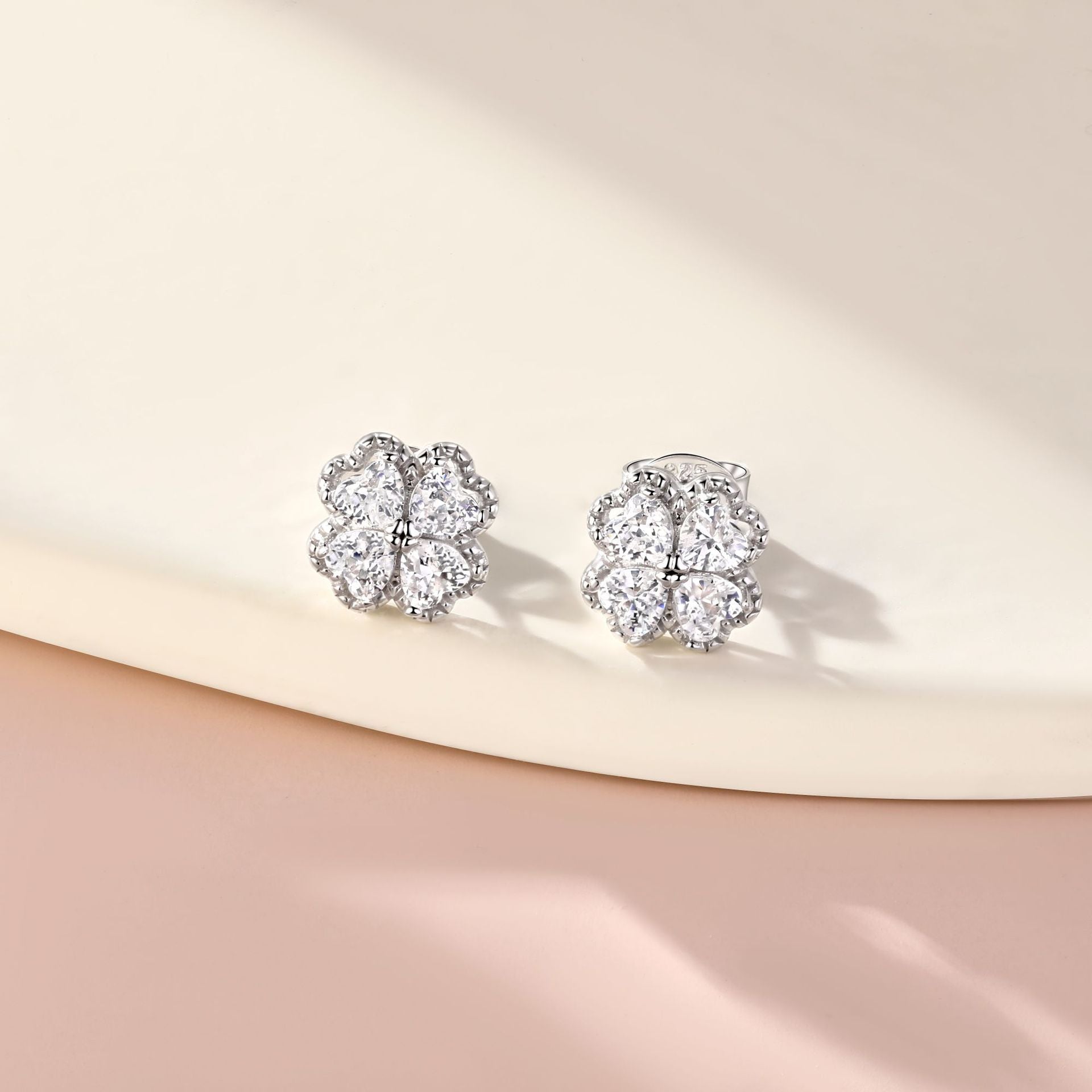 Chic S925 Silver Clover & Zircon Stud Earrings – Statement Earrings for Women, Hypoallergenic Gift