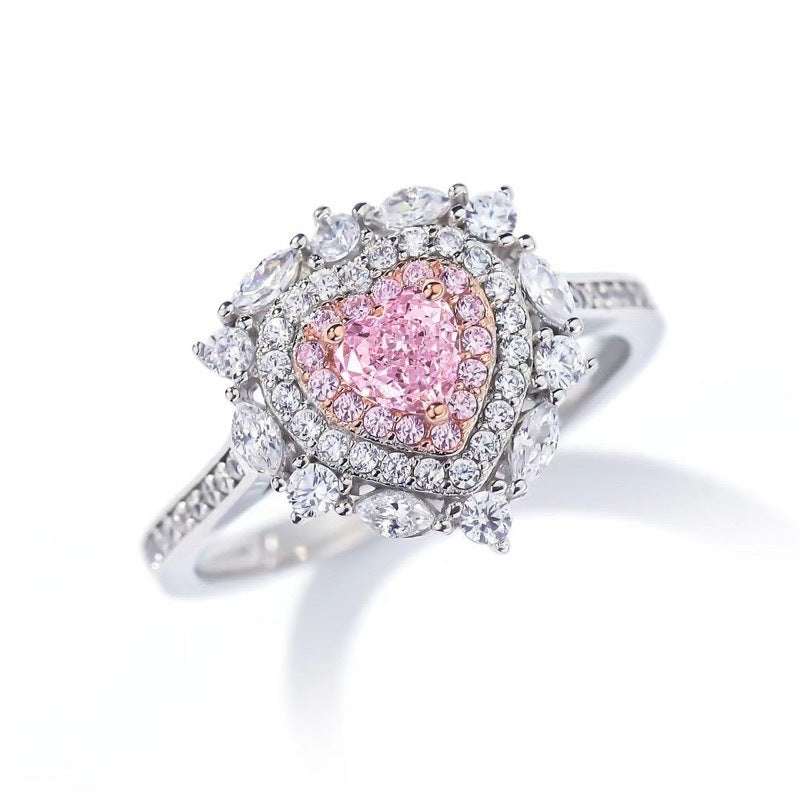Heart Shape Pink Diamond Ring|925 Silver Full Pavé Women's Jewelry