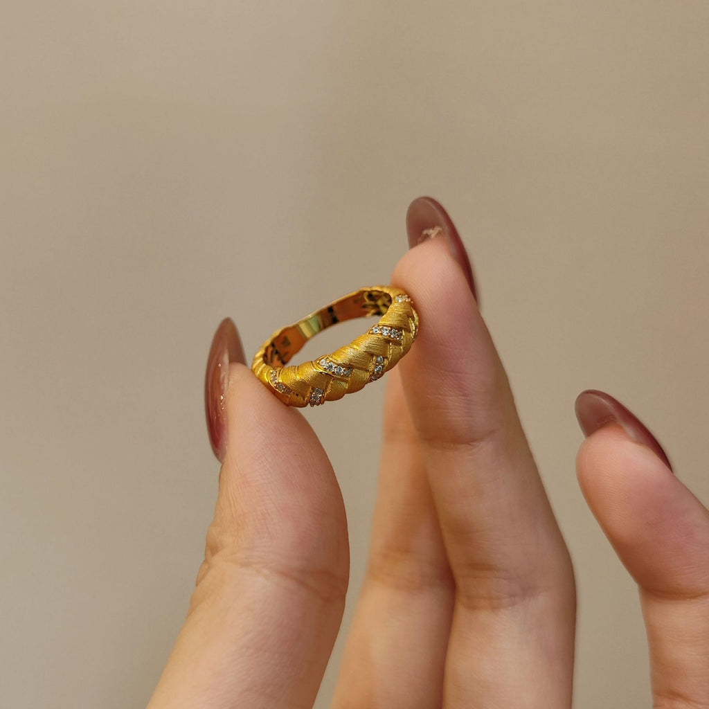 Women's Wheat Braided Ring, Gold Plated Sterling Silver, Textured Band