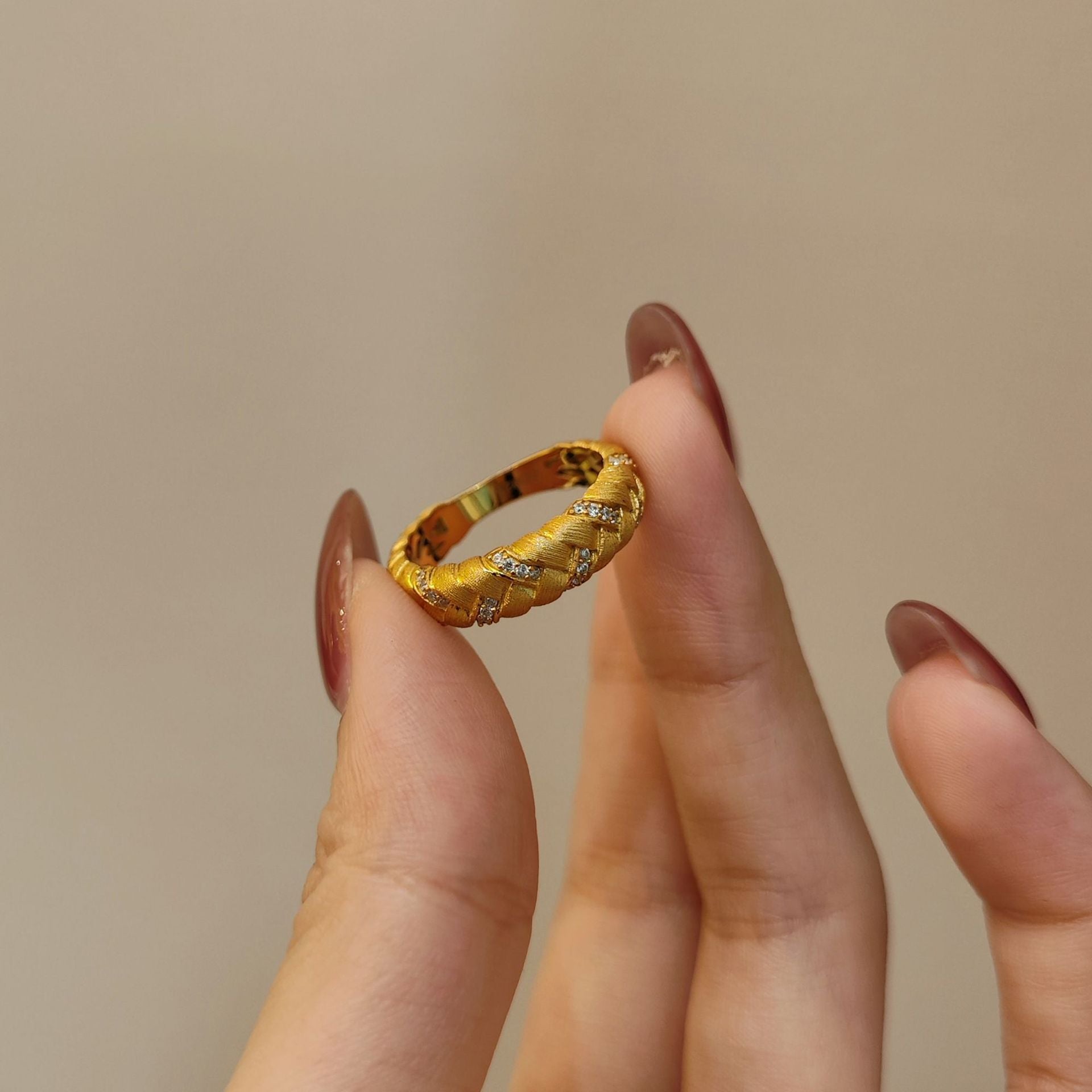 Women's Wheat Braided Ring, Gold Plated Sterling Silver, Textured Band