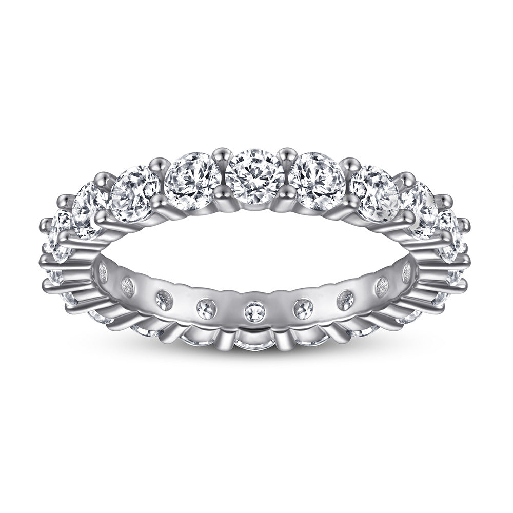 Single Row Pavé Set 925 Sterling Silver CZ Eternity Band - Women's Statement Ring
