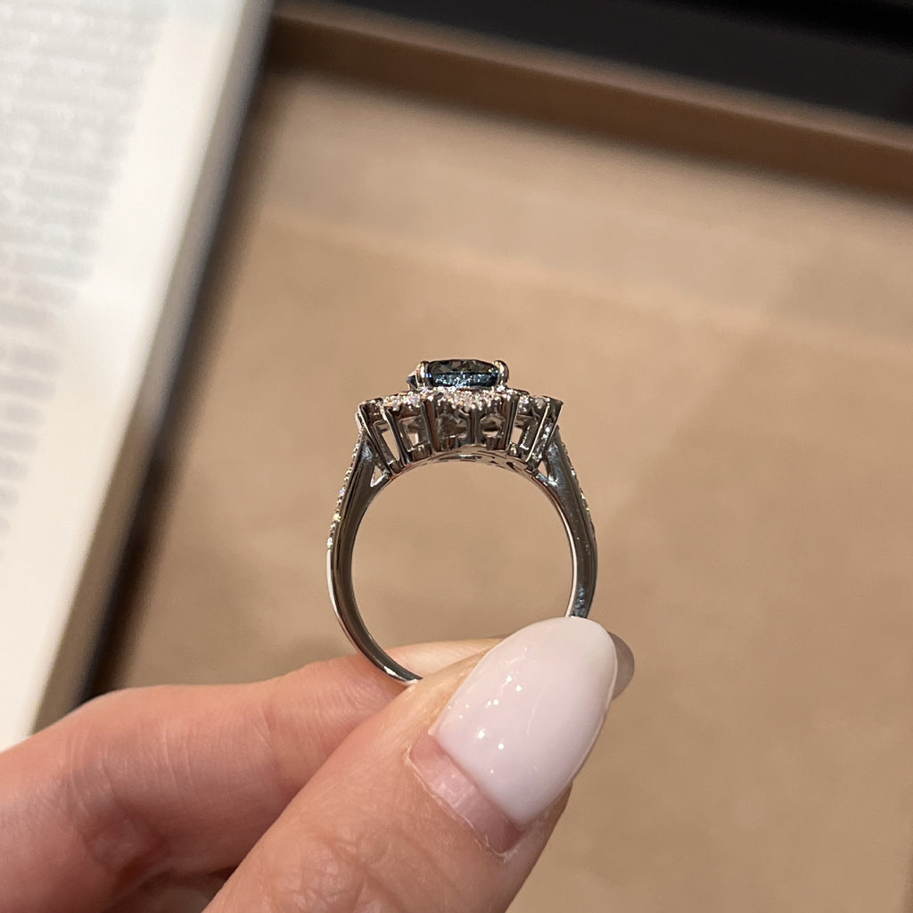 ‌S925 Sterling Silver 2CT Multicolor Blue Moissanite Ring - Viral Aesthetic Stacking Ring for Women