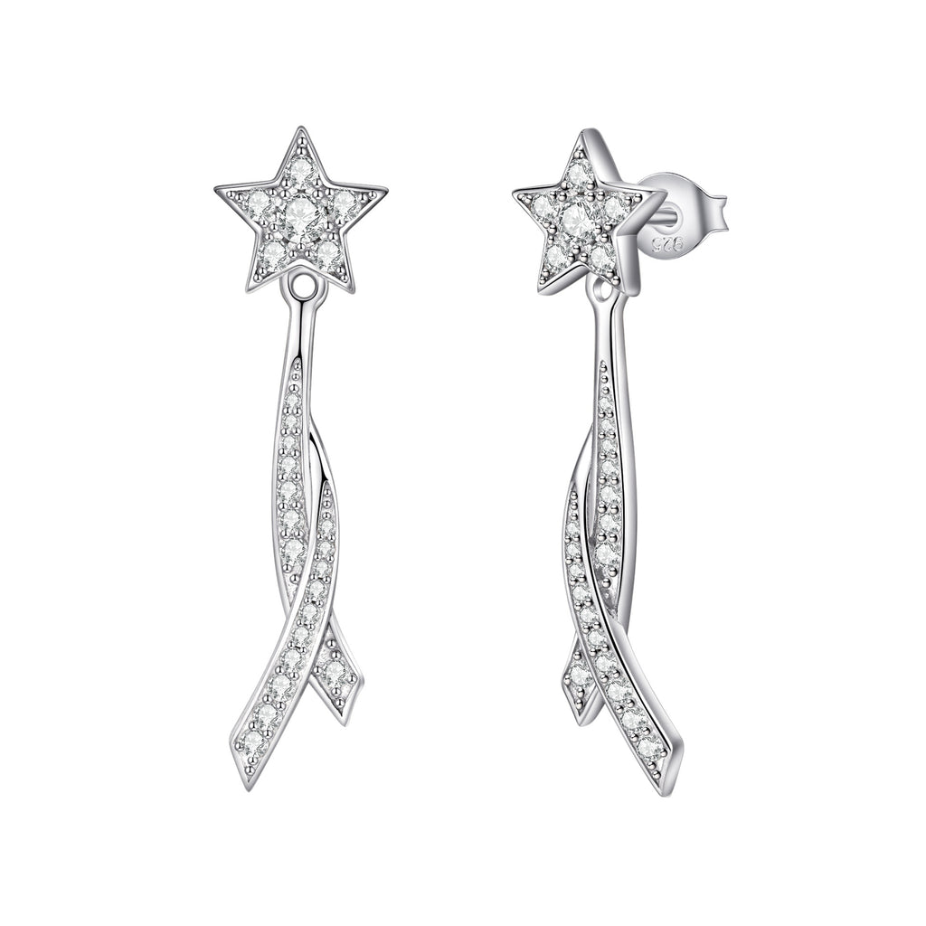 925 Silver Tassel Drop Earrings with Zirconia | Bow & Star Dangle