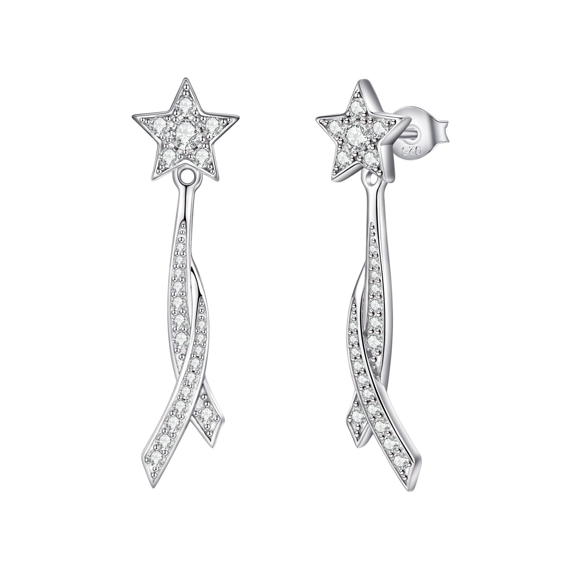 925 Silver Tassel Drop Earrings with Zirconia | Bow & Star Dangle