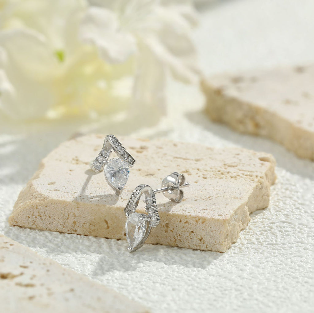 925 Sterling Silver Zirconia Stud Earrings – Dainty Geometric Drop for Women