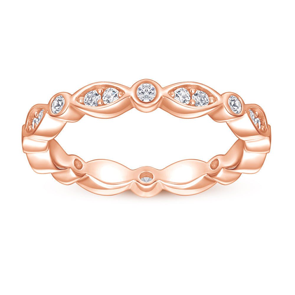 Women's Thick Gold Plated 925 Sterling Silver Marquise Full Pave Ring | White/Rose Gold Tone, Eternity Band for Wedding & Index Finger