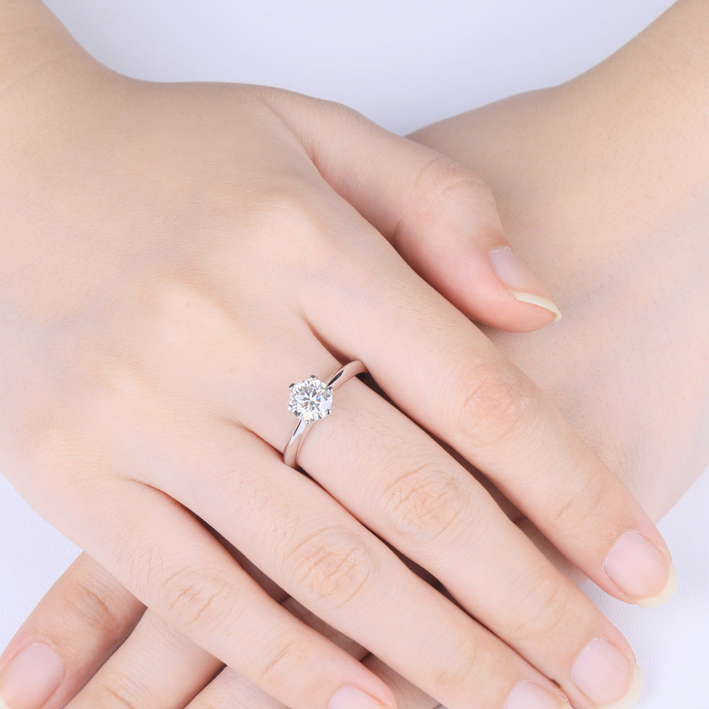 Timeless 6-Prong Moissanite Engagement Ring - Classic Sterling Silver