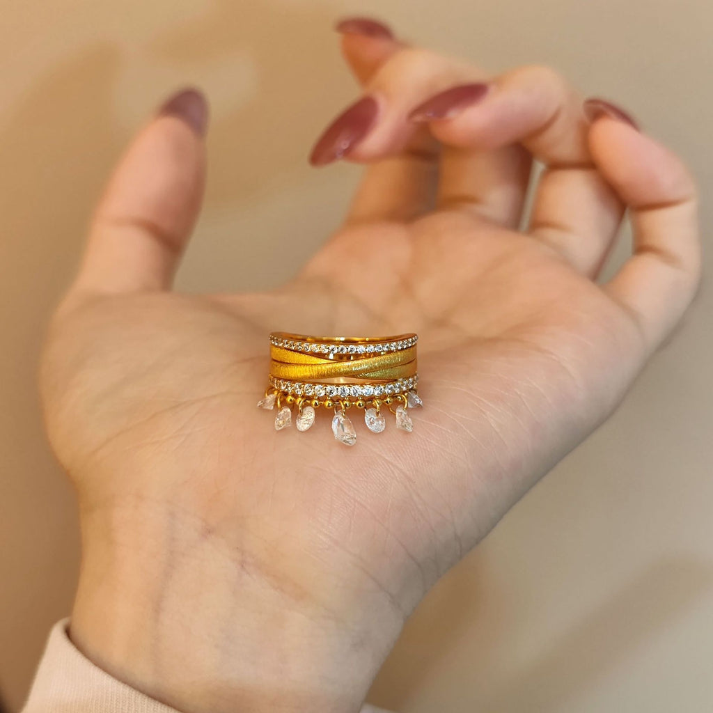 Y2K Dangling Stackable Ring for Women, Gold Plated Statement Jewelry