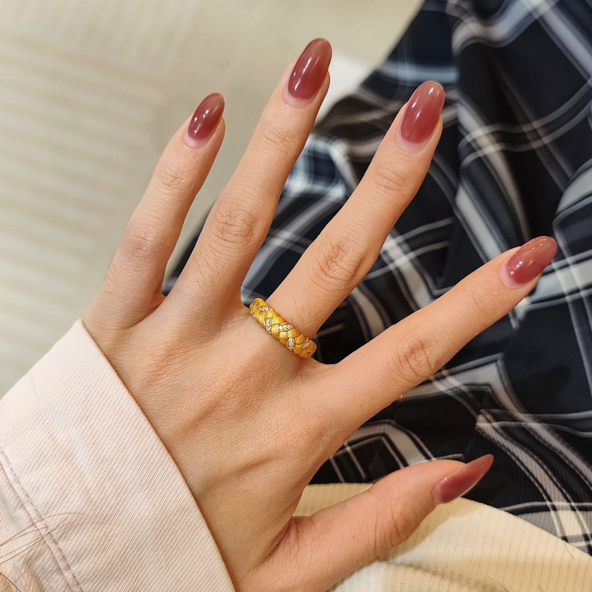 Women's Wheat Braided Ring, Gold Plated Sterling Silver, Textured Band