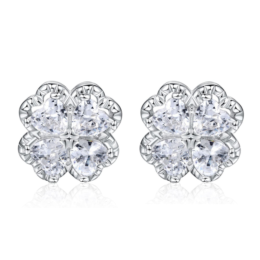 Chic S925 Silver Clover & Zircon Stud Earrings – Statement Earrings for Women, Hypoallergenic Gift