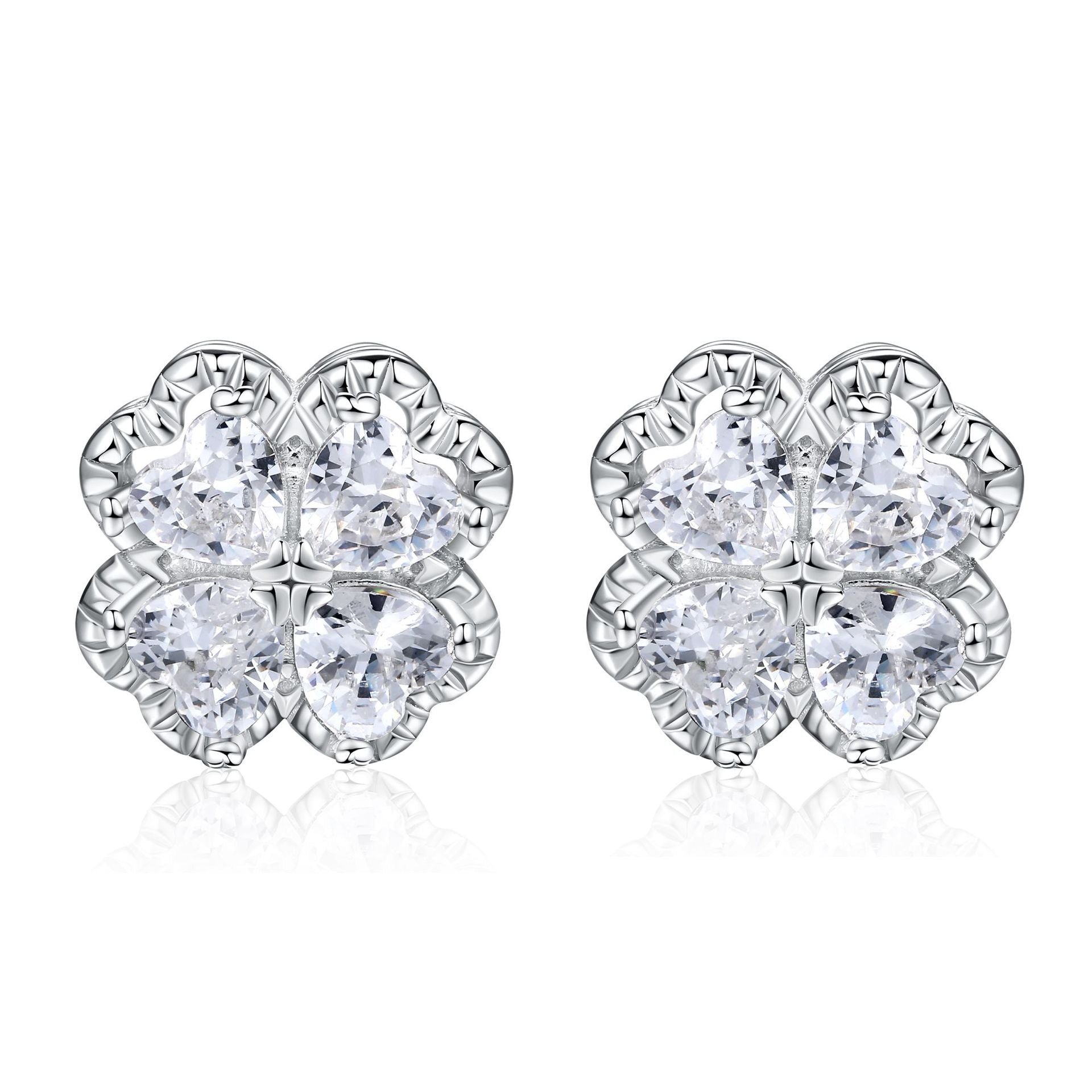 Chic S925 Silver Clover & Zircon Stud Earrings – Statement Earrings for Women, Hypoallergenic Gift