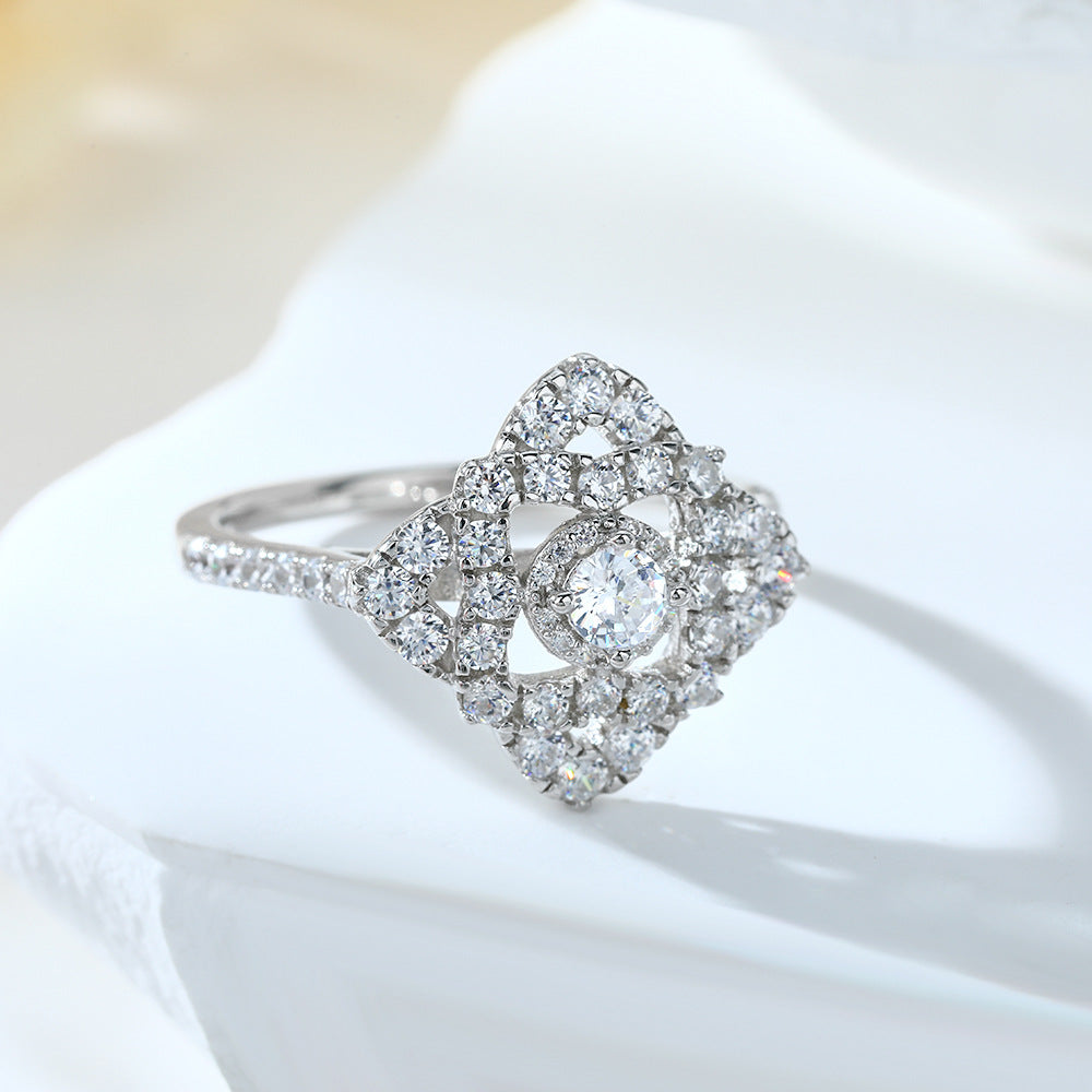 925 Sterling Silver Clover Set – Geometric Ring, Studs & Pendant