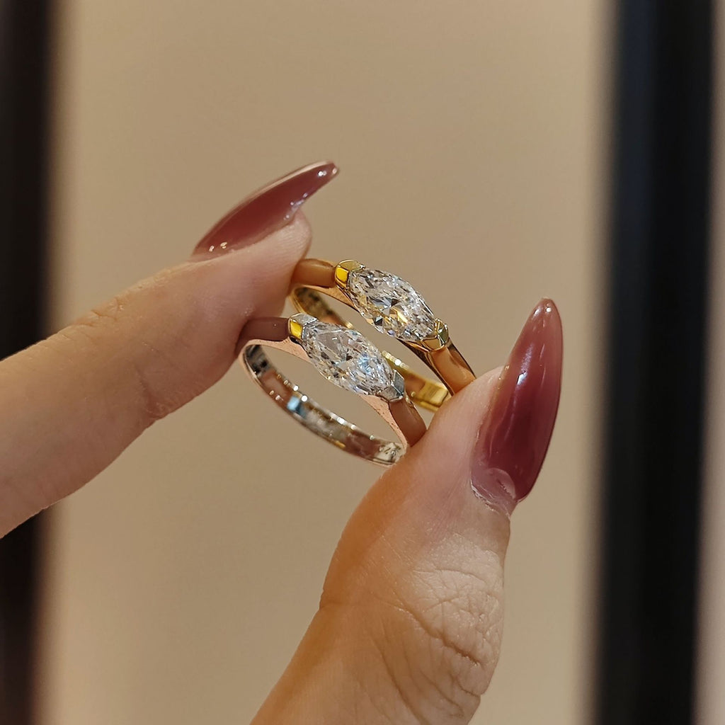 Marquise Moissanite Ring in Sterling Silver, 5x10mm Solitaire Engagement Ring for Women, Minimalist Wedding Band