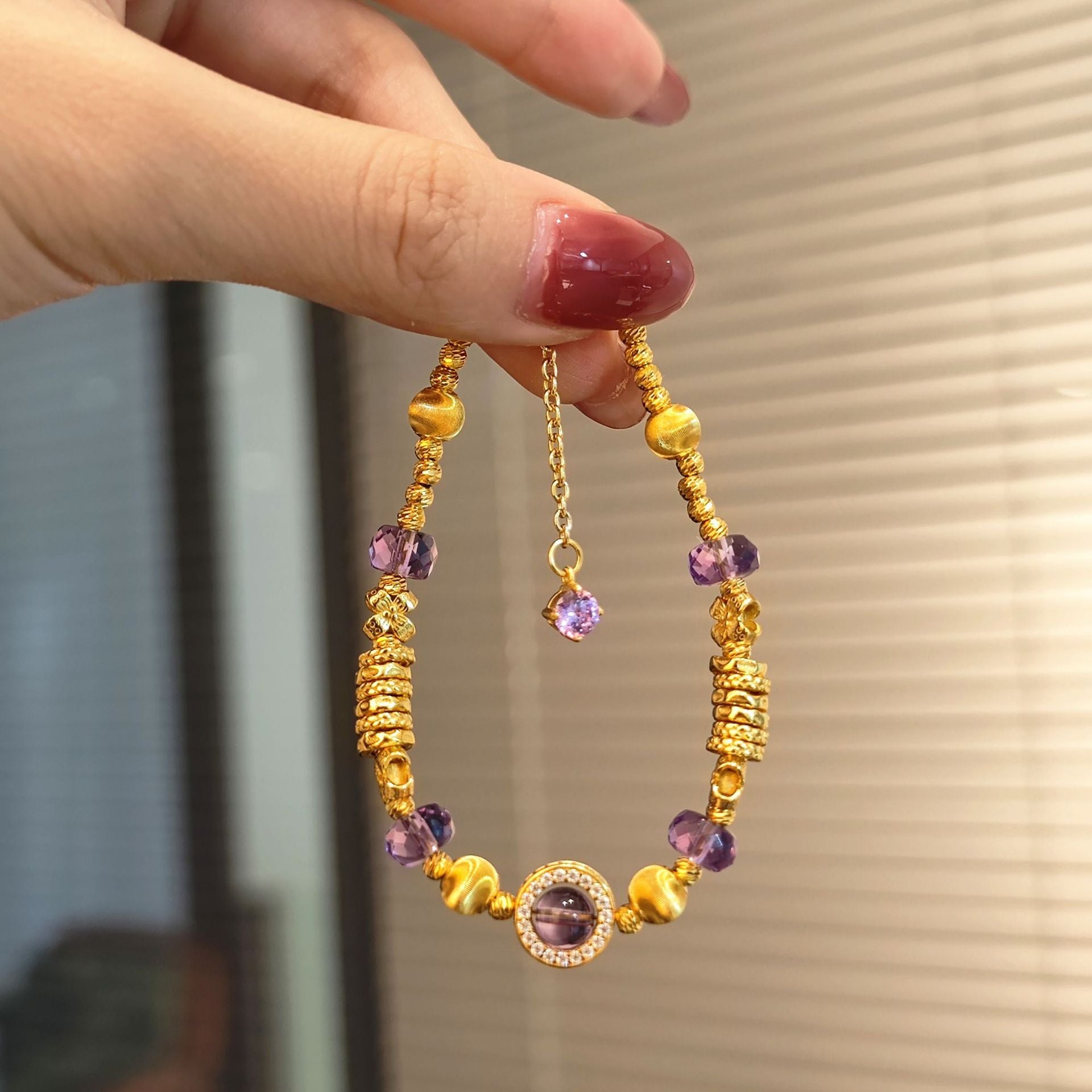 S925 Sterling Silver Intertwined Bracelet for Women - Natural Amethyst High-End Delicate Beaded Bracelet