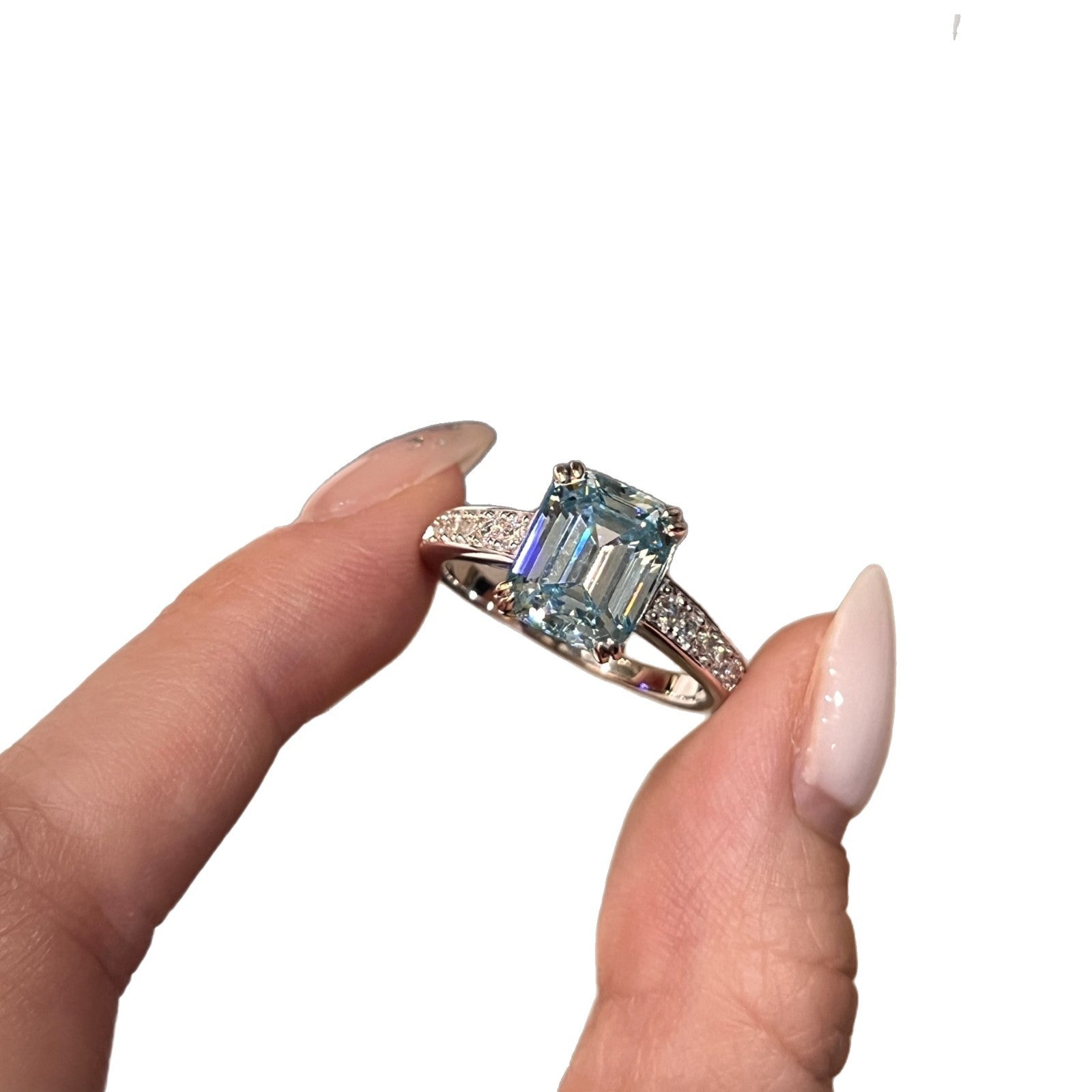 Rectangle Cut Aquamarine Statement Ring in Solid Sterling Silver