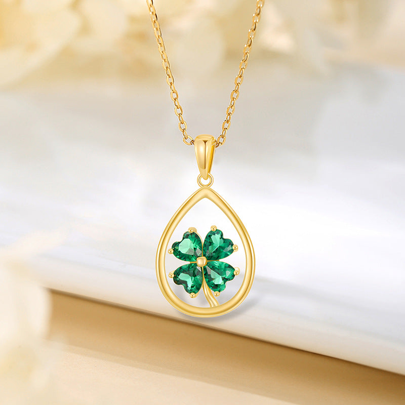 Lucky Clover Pendant Necklace - 925 Sterling Silver with Zircon Drops