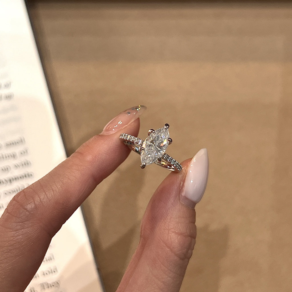 2 Carat Marquise Cut Moissanite Solitaire Ring in S925 Sterling Silver