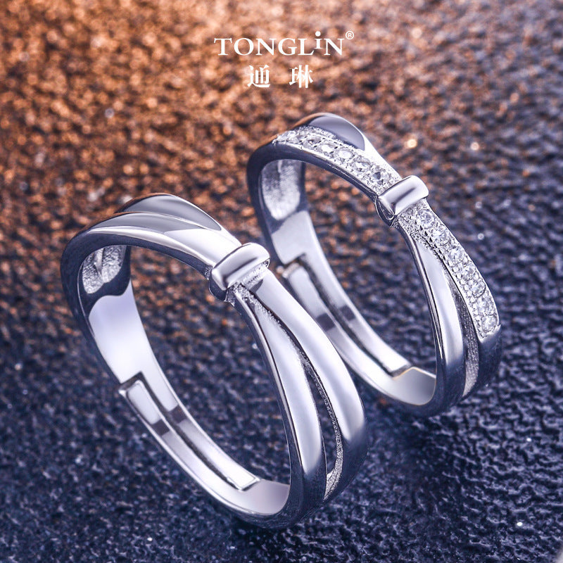 Couple's Matching Bow Ring Set - 925 Sterling Silver Adjustable CZ Wedding Bands (Trending on Instagram)
