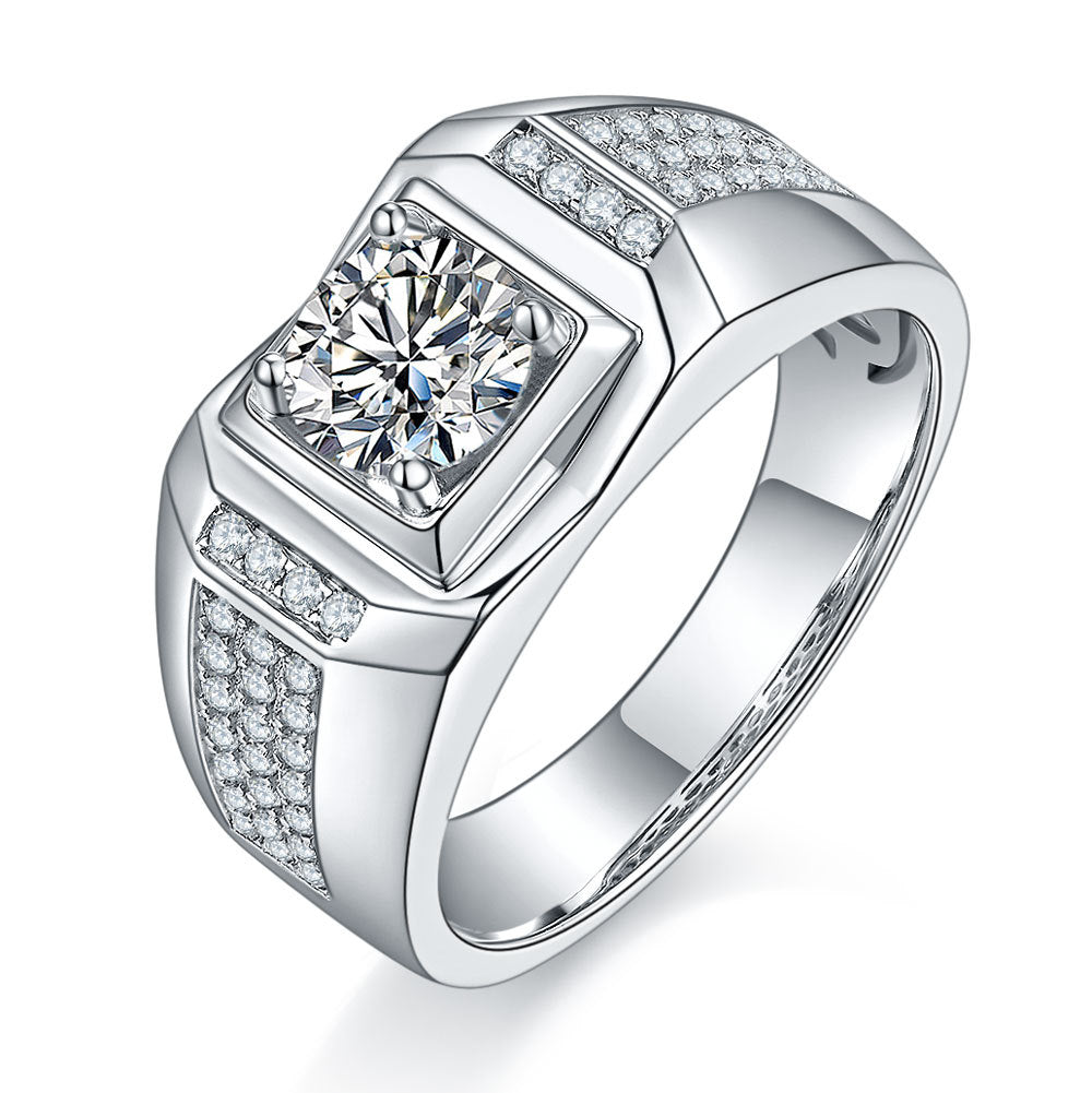 Urban Titan™ 1 Carat Moissanite Ring – 925 Silver Modern Groom