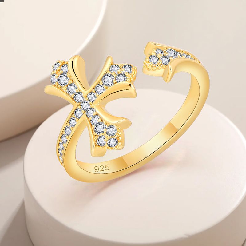S925 Sterling Silver Full-Set CZ Cross Adjustable Ring | Unisex Celestial Statement Finger Ring for Men & Women