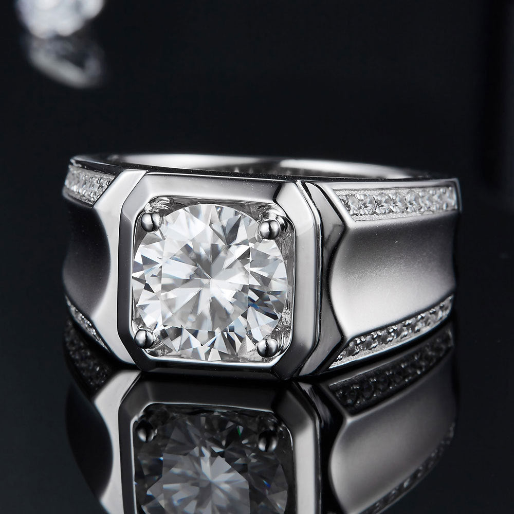 Men’s Moissanite Ring – 925 Sterling Silver Classic Band for Him