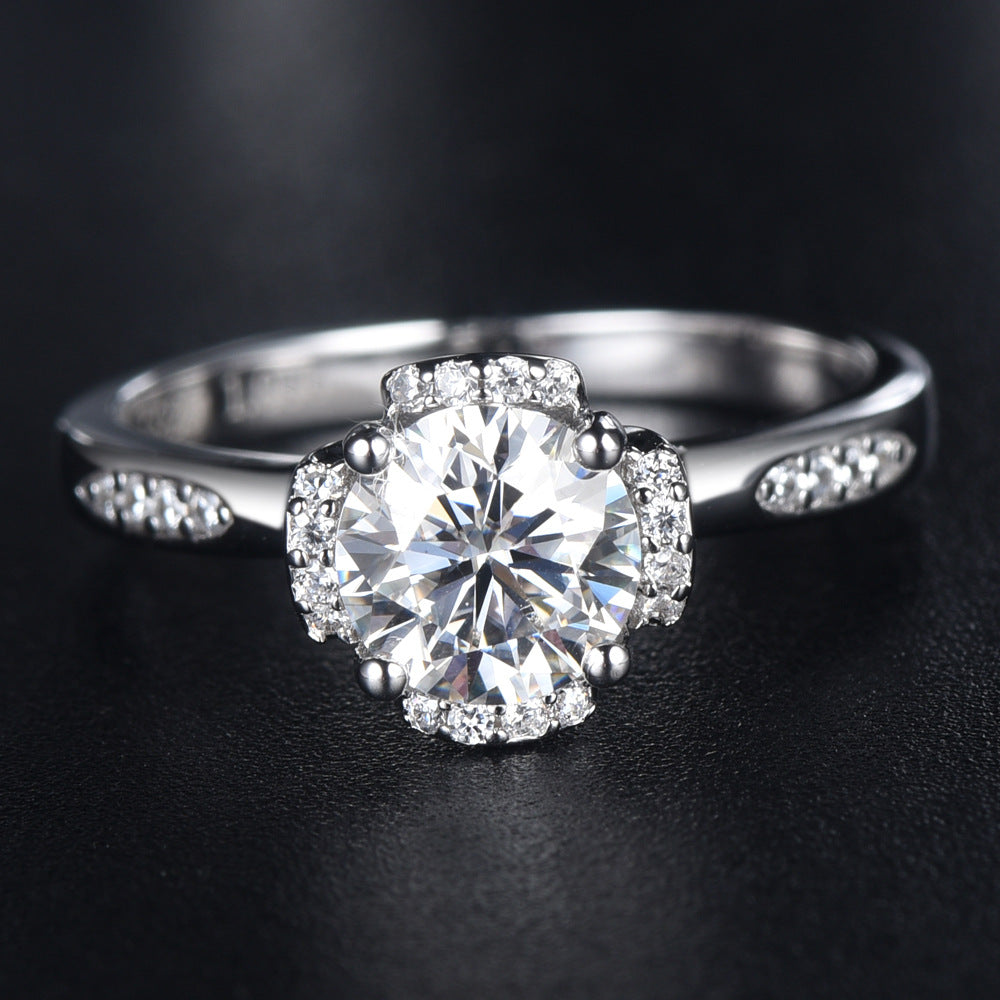 Floral Moissanite Wedding Ring for Women – 925 Sterling Silver Vintage Jewelry