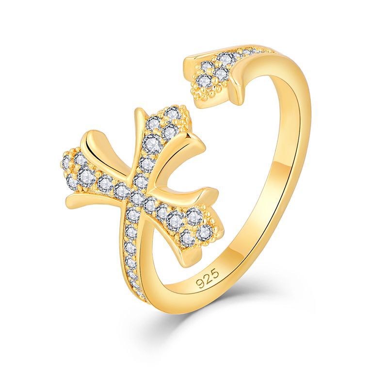 S925 Sterling Silver Full-Set CZ Cross Adjustable Ring | Unisex Celestial Statement Finger Ring for Men & Women