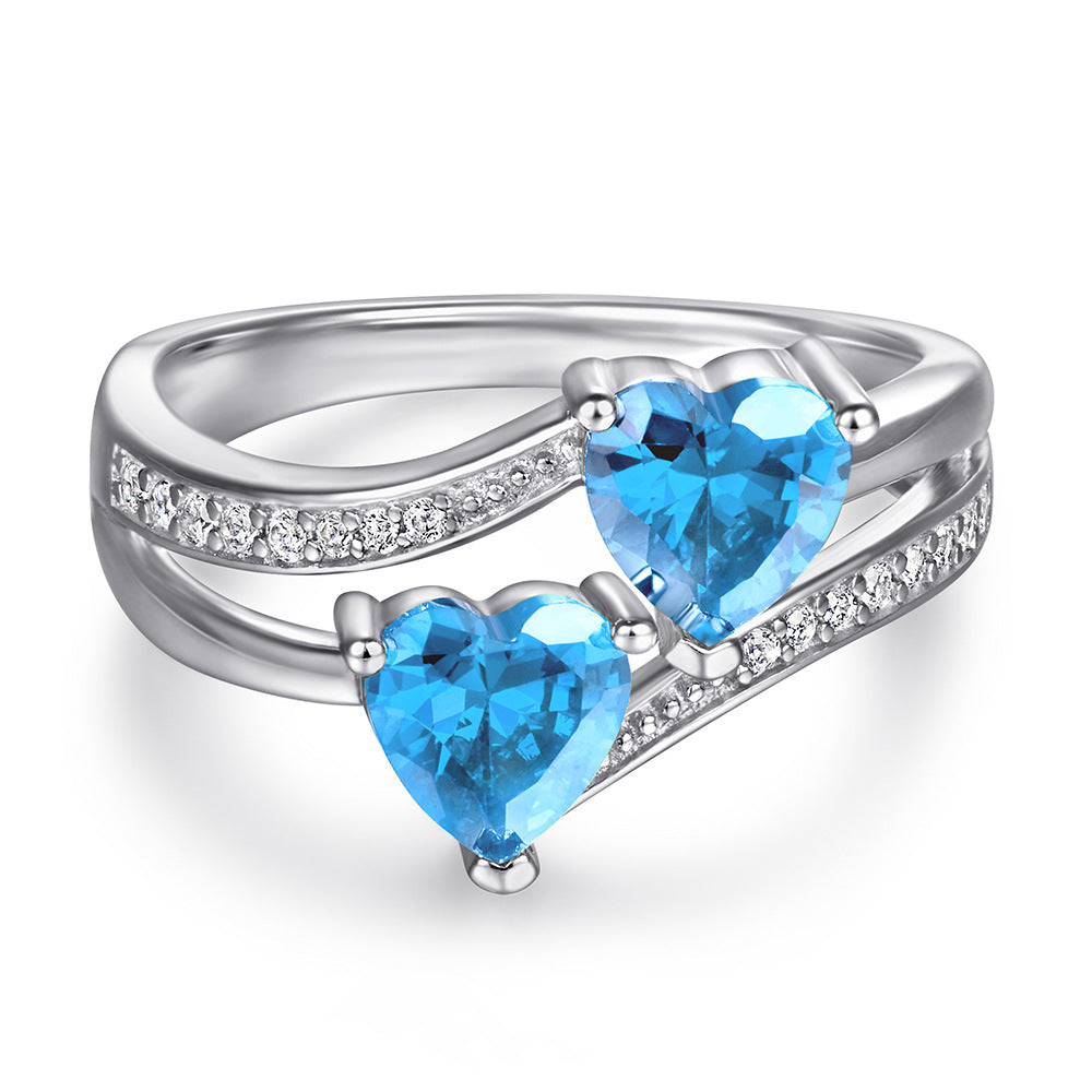 925 Sterling Silver Gemstone Set – Sapphire & Aquamarine Heart Jewelry