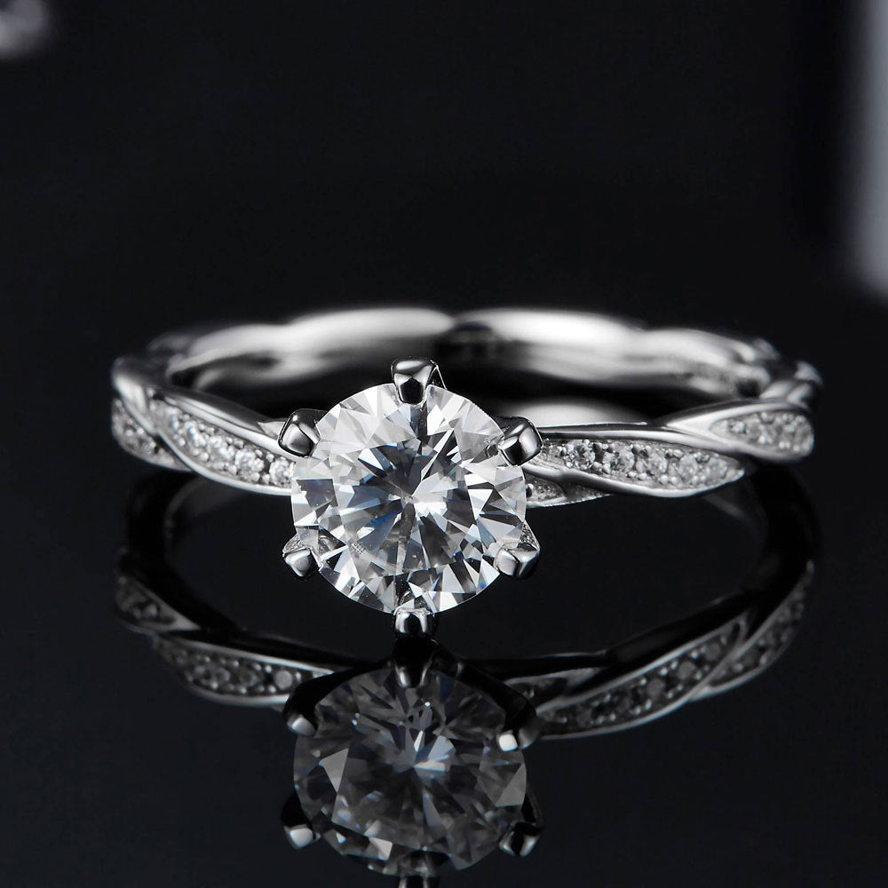 Twisted Geometric Moissanite Ring - Rhodium-Plated Sterling Silver Women's Jewelry