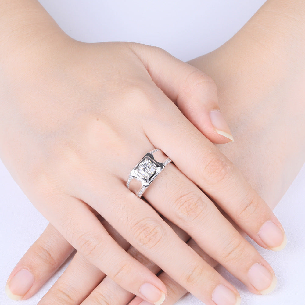 Contemporary Moissanite Ring for Men - Sterling Silver Diamond Alternative