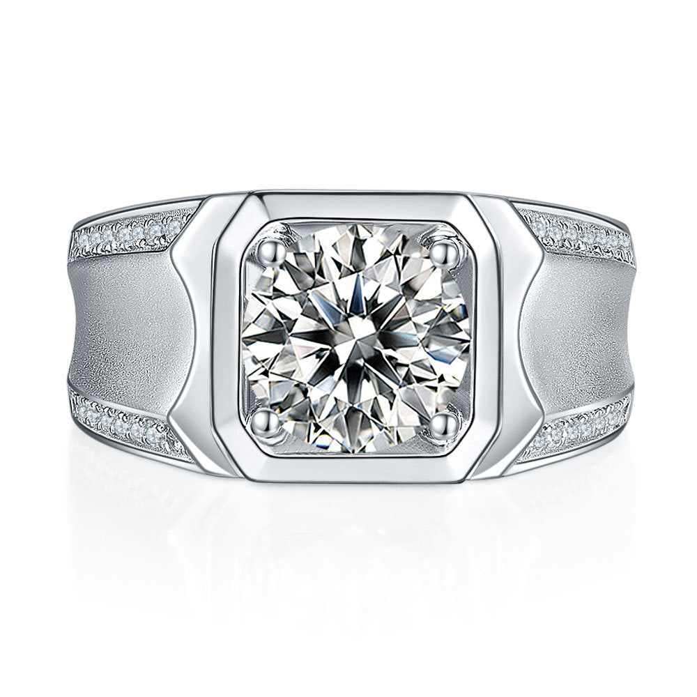 Men’s Moissanite Ring – 925 Sterling Silver Classic Band for Him